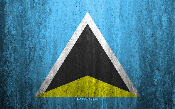 Flag of Saint Lucia, 4k, stone background, grunge flag, North America, Saint Lucia flag, grunge art, national symbols, Saint Lucia, stone texture