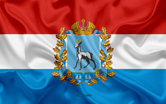 Rusya, Samara Oblast bayrak Samara Oblast bayrağı, 4k, ipek bayrak, Federal konular, ipek doku, Samara Oblast, Rusya Federasyonu