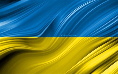4k, Ukrainian flag, European countries, 3D waves, Flag of Ukraine, national symbols, Ukraine 3D flag, art, Europe, Ukraine