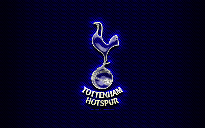 Tottenham Hotspur FC, cam logosu, mavi eşkenar arka plan, Premier Lig, futbol, İngiliz Futbol Kul&#252;b&#252;, Galatasaray logo, yaratıcı, Galatasaray, İngiltere