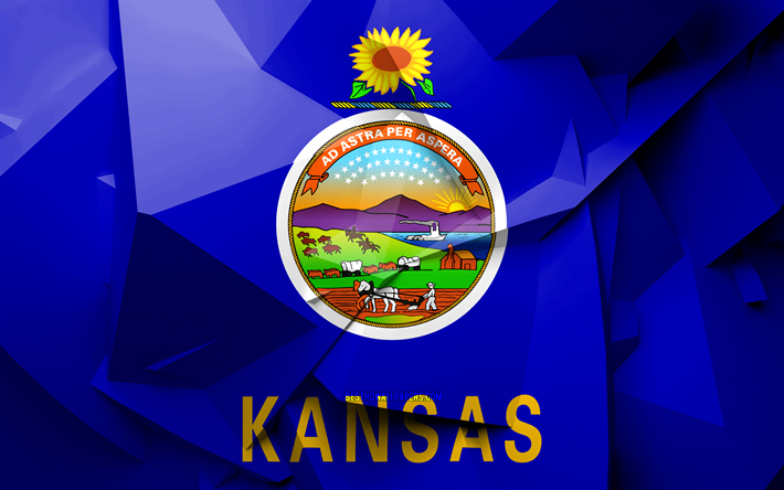 4k, Flaggan i Kansas, geometriska art, usa, Kansas flagga, kreativa, Kansas, administrativa distrikt, Kansas 3D-flagga, F&#246;renta Staterna, Nordamerika, USA