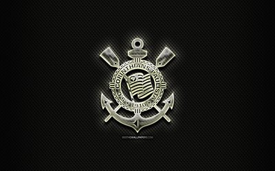 O Corinthians FC, vidro logotipo, preto rhombic de fundo, Brasileiro S&#233;rie A, futebol, brasileiro de clubes de futebol, criativo, O Corinthians logotipo, SC Corinthians Paulista, Brasil