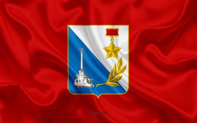 Bandeira de Sebastopol, 4k, seda bandeira, Crim&#233;ia, Sevastopol bandeira, textura de seda, de seda vermelha da bandeira