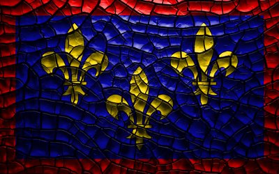 Flag of Anjou, 4k, french provinces, cracked soil, France, Anjou flag, 3D art, Anjou, Provinces of France, administrative districts, Anjou 3D flag, Europe