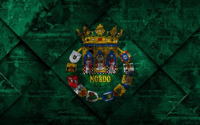 flagge von sevilla, 4k, grunge, kunst, rhombus grunge-textur, spanische provinz, sevilla flagge, spanien, nationale symbole, sevilla, provinzen von spanien