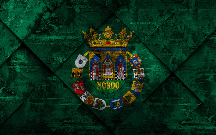 flagge von sevilla, 4k, grunge, kunst, rhombus grunge-textur, spanische provinz, sevilla flagge, spanien, nationale symbole, sevilla, provinzen von spanien