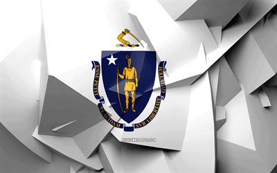 4k, Flagga av Massachusetts, geometriska art, usa, Massachusetts flagga, kreativa, Massachusetts, administrativa distrikt, Massachusetts 3D-flagga, F&#246;renta Staterna, Nordamerika, USA