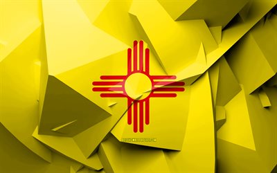 Amerika, Kuzey Amerika, ABD 4k, New Mexico Bayrağı, geometrik sanat, Amerika Birleşik Devletleri, New Mexico bayrağı, yaratıcı, New Mexico, il&#231;elere, New Mexico 3D bayrak