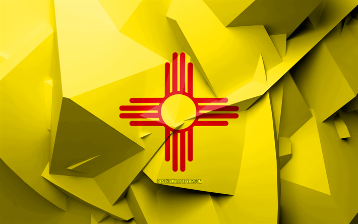 4k, Flag of New Mexico, geometric art, american states, New Mexico flag, creative, New Mexico, administrative districts, New Mexico 3D flag, United States of America, North America, USA