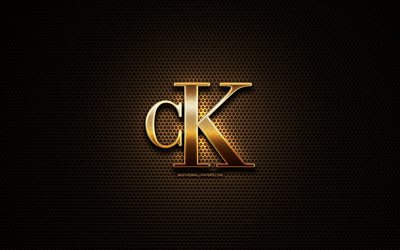 Calvin Klein glitter logo, yaratıcı, metal ızgara arka plan, Calvin Klein logo, marka, Calvin Klein