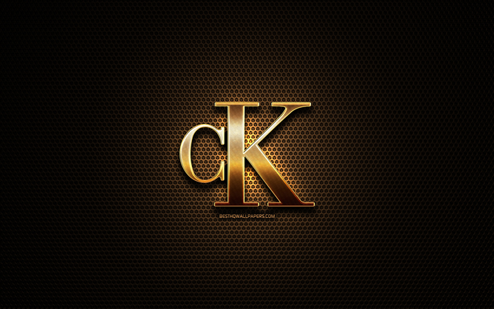 Calvin Klein brillo logotipo, creativo, rejilla de metal de fondo, logotipo de Calvin Klein, marcas, Calvin Klein