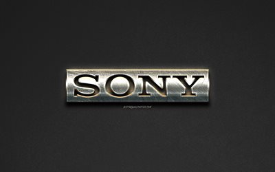 Logotipo de Sony, de acero logotipo, marcas de f&#225;brica, de acero, de arte, de piedra gris de fondo, arte creativo, Sony, emblemas