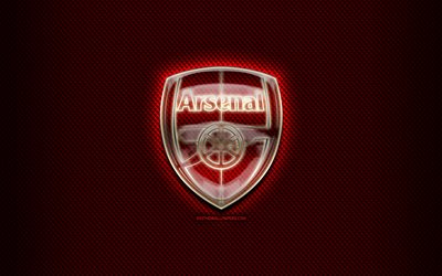 Arsenal FC, lasi logo, punainen rombista tausta, Premier League, jalkapallo, englannin football club, Arsenal logo, luova, Arsenal, Englanti