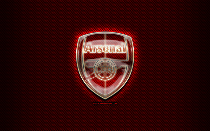O Arsenal FC, vidro logotipo, vermelho rhombic de fundo, Premier League, futebol, clube de futebol ingl&#234;s, Logotipo do Arsenal, criativo, O Arsenal, Inglaterra