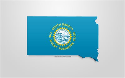 3d bandeira da Dakota do Sul, mapa silhueta de Dakota do Sul, De estado dos EUA, Arte 3d, Dakota do sul 3d bandeira, EUA, Am&#233;rica Do Norte, Dakota Do Sul, geografia, Dakota do sul 3d silhueta