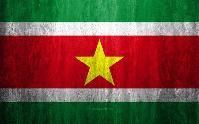 Surinam bayrağı, 4k, taş arka plan, grunge bayrak, G&#252;ney Amerika, Surinam bayrak, grunge sanat, ulusal semboller, Surinam, taş doku