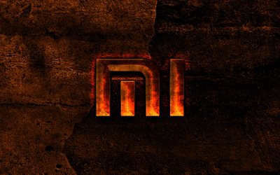Xiaomi brinnande logotyp, orange sten bakgrund, Xiaomi, kreativa, Xiaomi logotyp, varum&#228;rken
