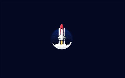 4k, start-up concept, minimal, shuttle launch, rocket launch, blue background, start-up