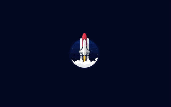 4k, start-up concept, minimal, shuttle launch, rocket launch, blue background, start-up