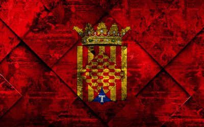 flagge von tarragona, 4k, grunge, kunst, rhombus grunge-textur, spanischen provinz tarragona flagge, spanien, nationale symbole, tarragona, provinzen von spanien