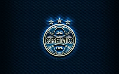 gremio-fc -, glas-logo, blauen rautenf&#246;rmigen hintergrund, brasilianischen seria a, fu&#223;ball, brasilianische fu&#223;ball-club, kreativ, gremio logo, gremio fb porto alegrense, brasilien
