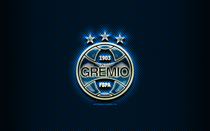 Gremio FC, glass logo, blue rhombic background, Brazilian Seria A, soccer, brazilian football club, creative, Gremio logo, football, Gremio FB Porto Alegrense, Brazil