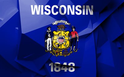 4k, Flag of Wisconsin, geometric art, american states, Wisconsin flag, creative, Wisconsin, administrative districts, Wisconsin 3D flag, United States of America, North America, USA