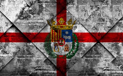 Bandiera di Teruel, 4k, grunge, arte, rombo grunge, texture, spagnolo provincia di Teruel, bandiera, Spagna, simboli nazionali, Teruel, province di Spagna, arte creativa