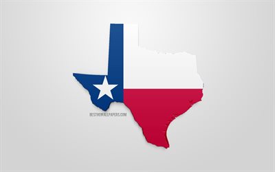 3d-flagga i Texas, karta siluett of Texas, AMERIKANSKA staten, 3d-konst, Texas 3d-flagga, USA, Nordamerika, Texas, geografi, Texas 3d siluett