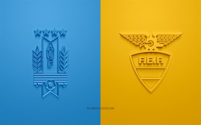 Uruguay vs Ecuador, 3d art, 2019 Copa America, jalkapallo-ottelu, logo, promo-materiaalit, Copa America 2019 Brasilia, CONMEBOL, 3d logot, Uruguay, Ecuador, jalkapallomaajoukkue, Etel&#228;-Amerikassa