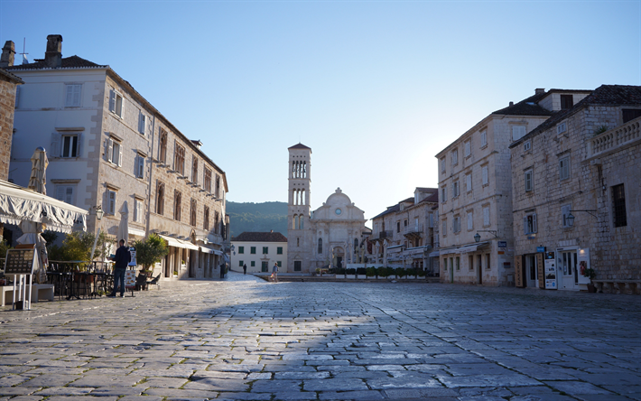 Hvarin Katedraali, Cathedral of St Stephen, Miss&#228;, aamulla, sunrise, maamerkki, Split-Dalmatia County, Kroatia