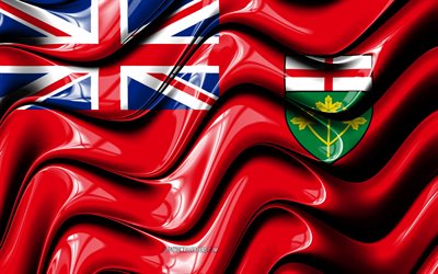 Ontario flag, 4k, Provinces of Canada, administrative districts, Flag of Ontario, 3D art, Ontario, canadian provinces, Ontario 3D flag, Canada, North America