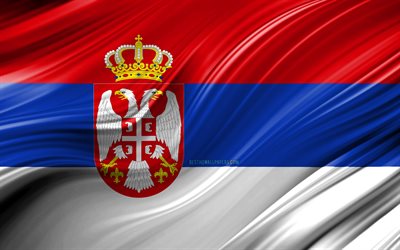 4k, Serbisk flagga, Europeiska l&#228;nder, 3D-v&#229;gor, Flaggan i Serbien, nationella symboler, Serbien 3D-flagga, konst, Europa, Serbien