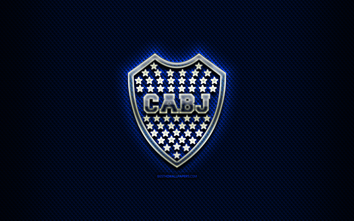 Boca Juniors FC, cam logosu, mavi eşkenar arka plan, Arjantin, Lig, futbol, Arjantinli Futbol Kul&#252;b&#252;, Boca Juniors logo, yaratıcı, CA Boca Juniors, CABJ