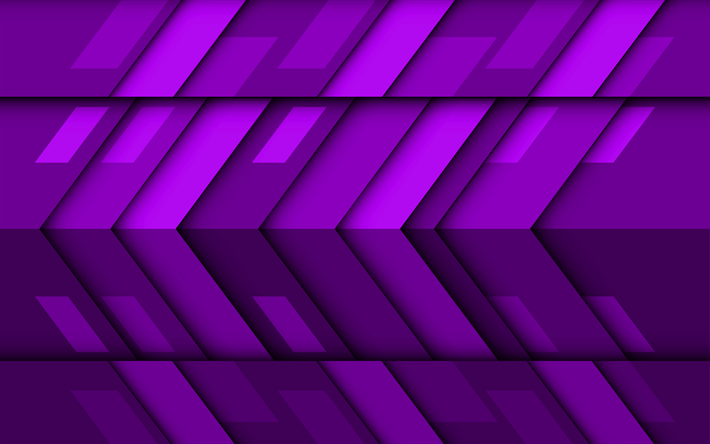 紫色の矢印, 4k, 材料設計, 創造, 幾何学的形状, lollipop, 矢, 紫材料設計, 帯, 幾何学, 紫背景