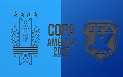 Uruguay vs Giappone, 2019 Copa America, partita di calcio, promo, Copa America 2019 Brasile, CONMEBOL, il Sud del Campionato di Football Americano, arte creativa, Uruguay, Giappone, nazionale di calcio, calcio