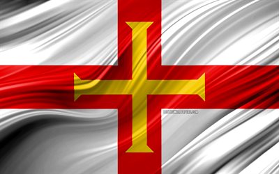 4k, Guernsey bayrağı, Avrupa &#252;lkeleri, Guernsey Kanal Adaları, 3D dalgalar, Bayrak, ulusal semboller, Guernsey3D bayrak, sanat, Avrupa, Guernsey