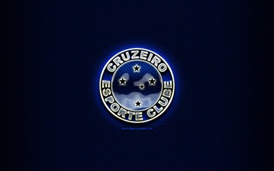 Cruzeiro FC, cam logosu, mavi eşkenar arka plan, Brezilya Seria, futbol, Brezilya futbol kul&#252;b&#252;, yaratıcı, Cruzeiro logo, Cruzeiro EC, Brezilya