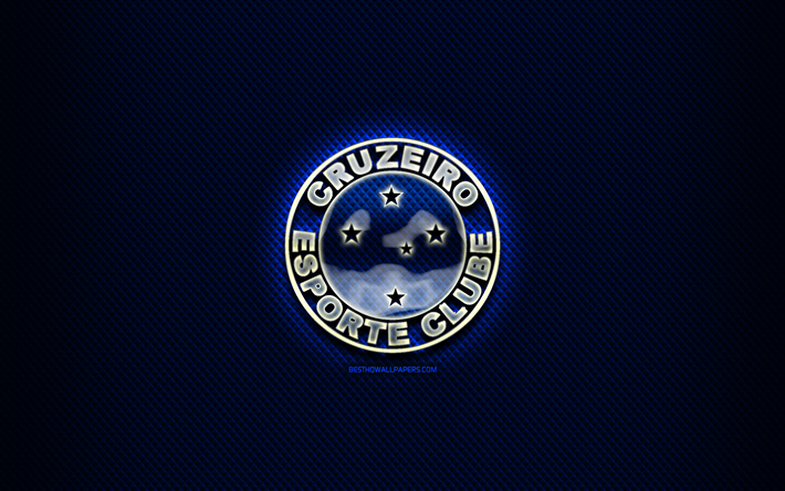Cruzeiro FC, vidro logotipo, azul rhombic de fundo, Brasileiro S&#233;rie A, futebol, brasileiro de clubes de futebol, criativo, Cruzeiro do logotipo, Cruzeiro EC, Brasil