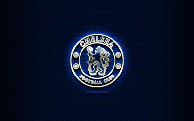 Chelsea FC, cam logosu, mavi eşkenar arka plan, Premier Lig, futbol, İngiliz Futbol Kul&#252;b&#252; Chelsea, logo, yaratıcı, Chelsea, İngiltere