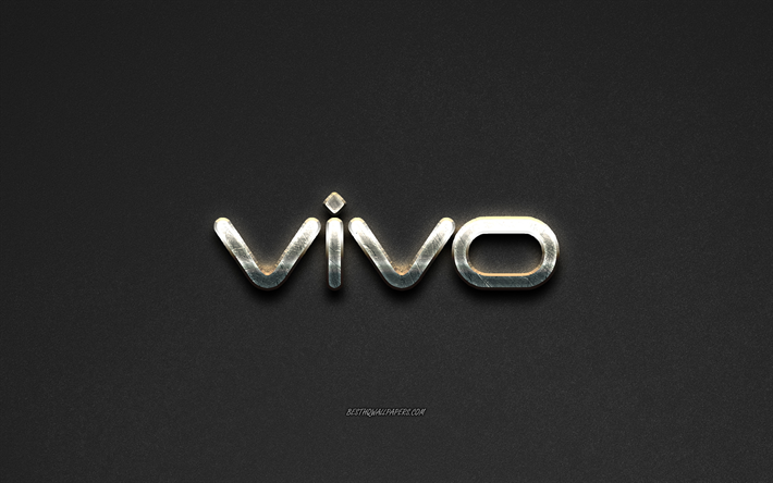 Vivo logo &#231;elik logo, Vivo İletişim Teknolojisi, Vivo akıllı telefonlar, markalar, &#231;elik sanat, gri taş arka plan, yaratıcı sanat, Vivo, amblemler