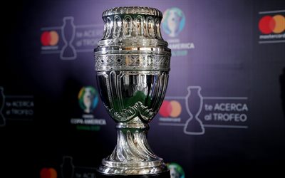 4k, 2019 copa america, cup, troph&#228;e, conmebol copa america 2019 brasilien, pokal der copa america 2019, copa america flagge, 2019 copa america trophy