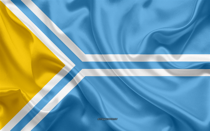 Flagga av Tuva, 4k, silk flag, Federala distrikten i Ryssland, Tuva flagga, Ryssland, siden konsistens, Tuva Republiken, Ryska Federationen