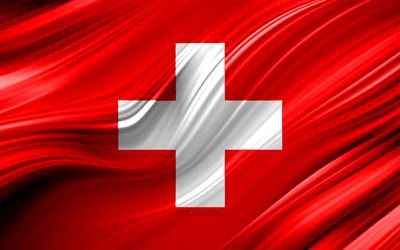 4k, Swiss flag, European countries, 3D waves, Flag of Switzerland, national symbols, Switzerland 3D flag, art, Europe, Switzerland