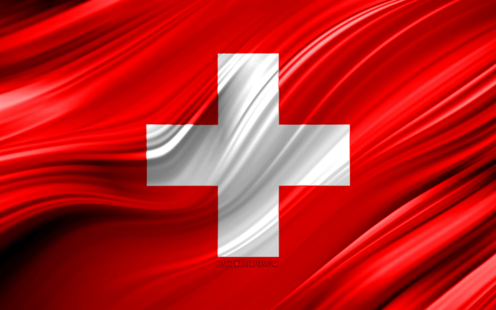 4k, العلم السويسري, البلدان الأوروبية, 3D الموجات, علم سويسرا, الرموز الوطنية, سويسرا 3D العلم, الفن, أوروبا, سويسرا