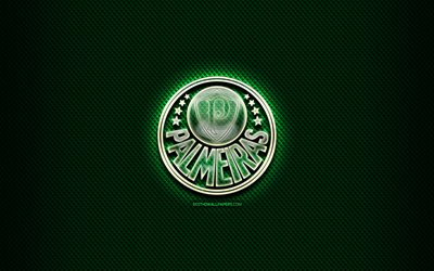 Palmeiras FC, glas logotyp, gr&#246;na rombiska bakgrund, Brasiliansk Seria A, fotboll, brasiliansk fotboll club, kreativa, Palmer snart, OM Palmer, Brasilien