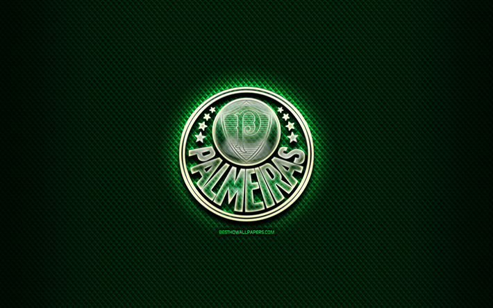 Palmeiras FC, glass logo, green rhombic background, Brazilian Seria A, soccer, brazilian football club, creative, Palmeiras logo, football, SE Palmeiras, Brazil