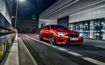 BMW M2, 4k, tuning, 2019 voitures, course de nuit, les voitures allemandes, orange m2, BMW