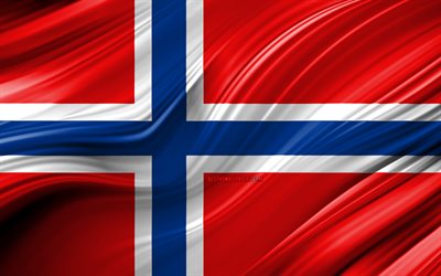 4k, Norjan lippu, Euroopan maissa, 3D-aallot, Norjan lipun alla, kansalliset symbolit, Norjan 3D flag, art, Euroopassa, Norja