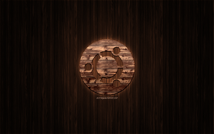 Logo Ubuntu, Linux, en bois, logo, arri&#232;re-plan en bois, Ubuntu, embl&#232;me, marques, en bois art